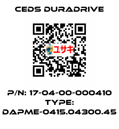 P/N: 17-04-00-000410 Type: DAPME-0415.04300.45 Ceds Duradrive