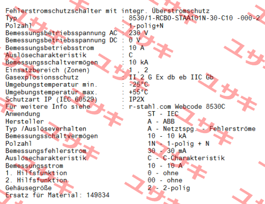 8530/1-RCBO-STAA101N-30-C10 -000-2 / 322003 Stahl