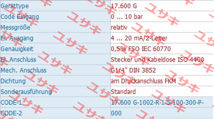 Code: 17.600 G-1002-R-1-5-100-300-P-000  Bd Sensors